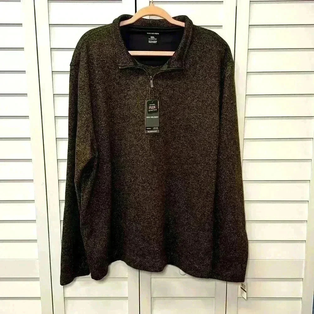 Van Heusen Burnt Umber Flex Fleece Quarter Zip Pullover Sweater Size XXL NWT